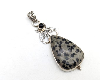 Vintage Dalmatian Jasper, Onyx and Sterling Silver Fly Pendant