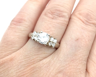 Vintage 3-Carat Brilliant Round Cut CZ Solitaire Engagement Ring - Size 8.75