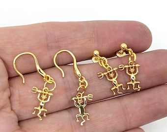 18k Gold Vermeil Sterling Silver Devil Charm Dangle Earrings; Tailed Devil Earrings, Gold Devil