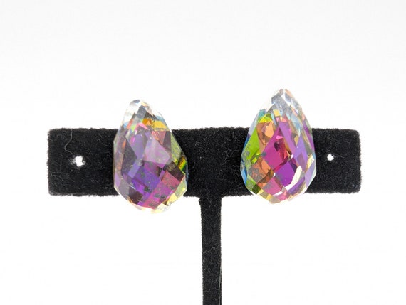 Vintage Rainbow Crystal Teardrop Prism Stud Earri… - image 1