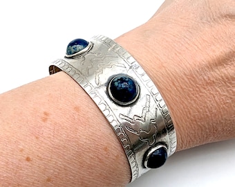 Vintage Sterling Silver & Sodalite Cuff Bracelet - 8"