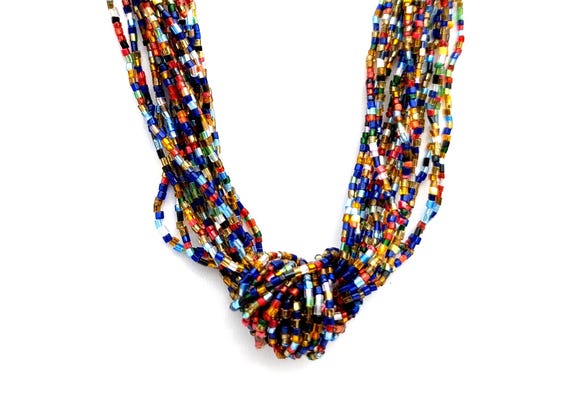 Multi-Strand Strand Rainbow Seed Bead Necklace - 20"