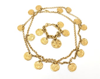 Rare 1980s DKNY Etruscan Medallion Charm Necklace or Bracelet