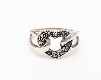Vintage Sterling Silver & Marcasite Heart Infinity Ring - Size 8