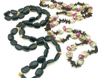 Lot of 2 Vintage Beaded Shell & Seed Bead Necklaces