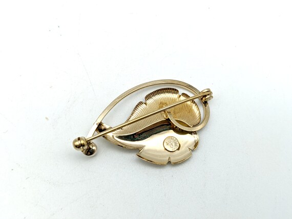 Vintage Gold Filled Pearl Leaf Brooch - image 4