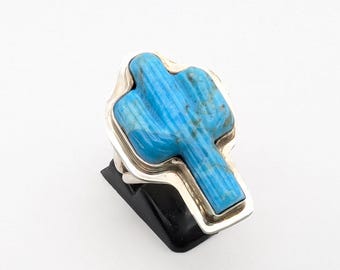 Vintage Sterling Silver & Turquoise Cactus Ring Signed D - Size 8