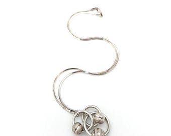 Three Beaded Circles Sterling Silver Box Chain Pendant Necklace - 16"