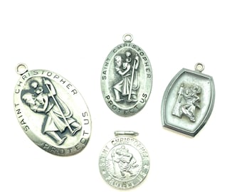 Vintage Sterling Silver St. Christopher Medal Charms or Pendants