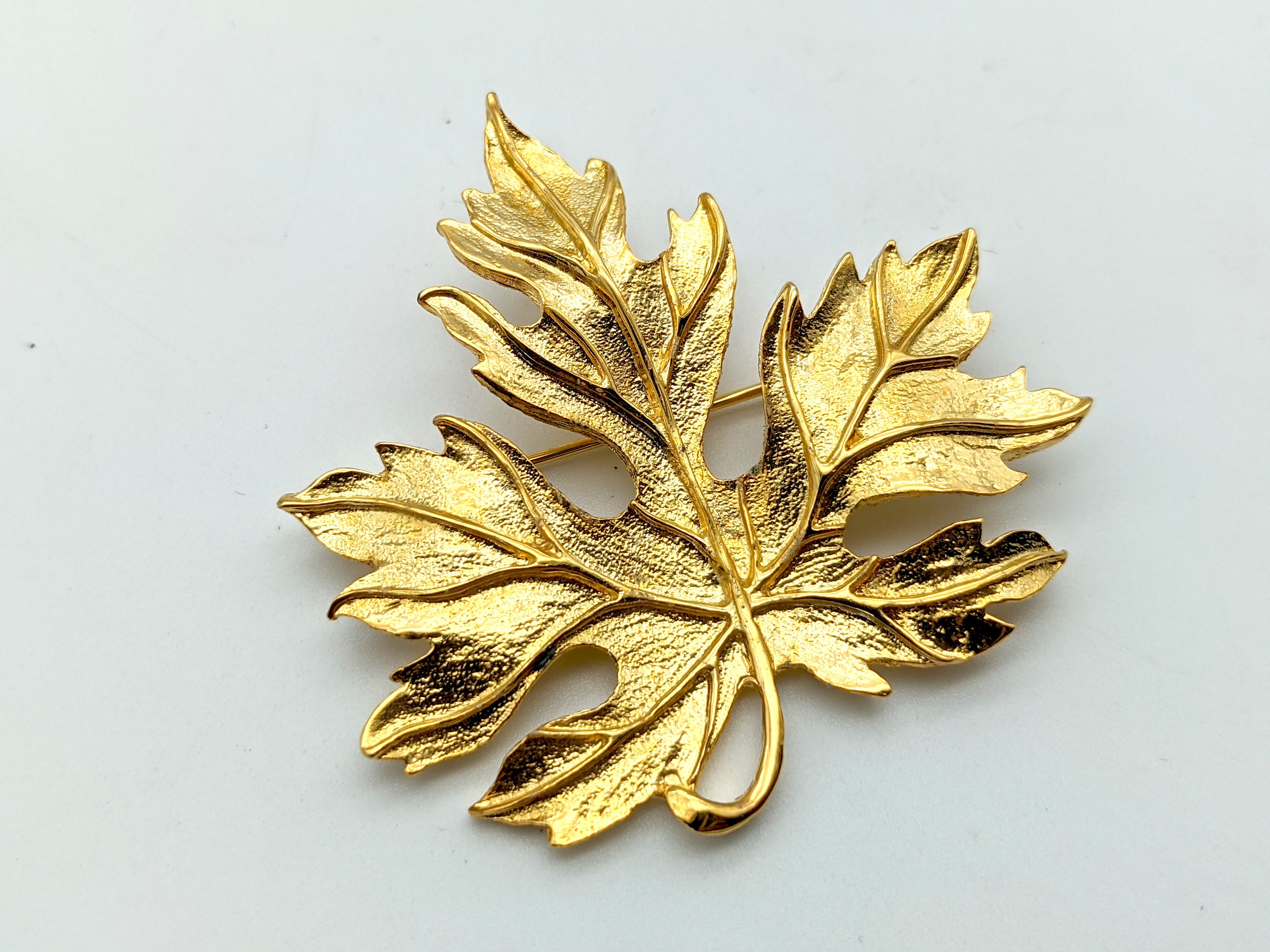 Gold Tone Textured Maple Leaf Brooch | Etsy