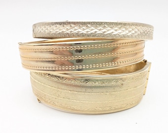 Set of 3 Vintage Gold Tone Etched, Hinged 7Bangle Bracelets