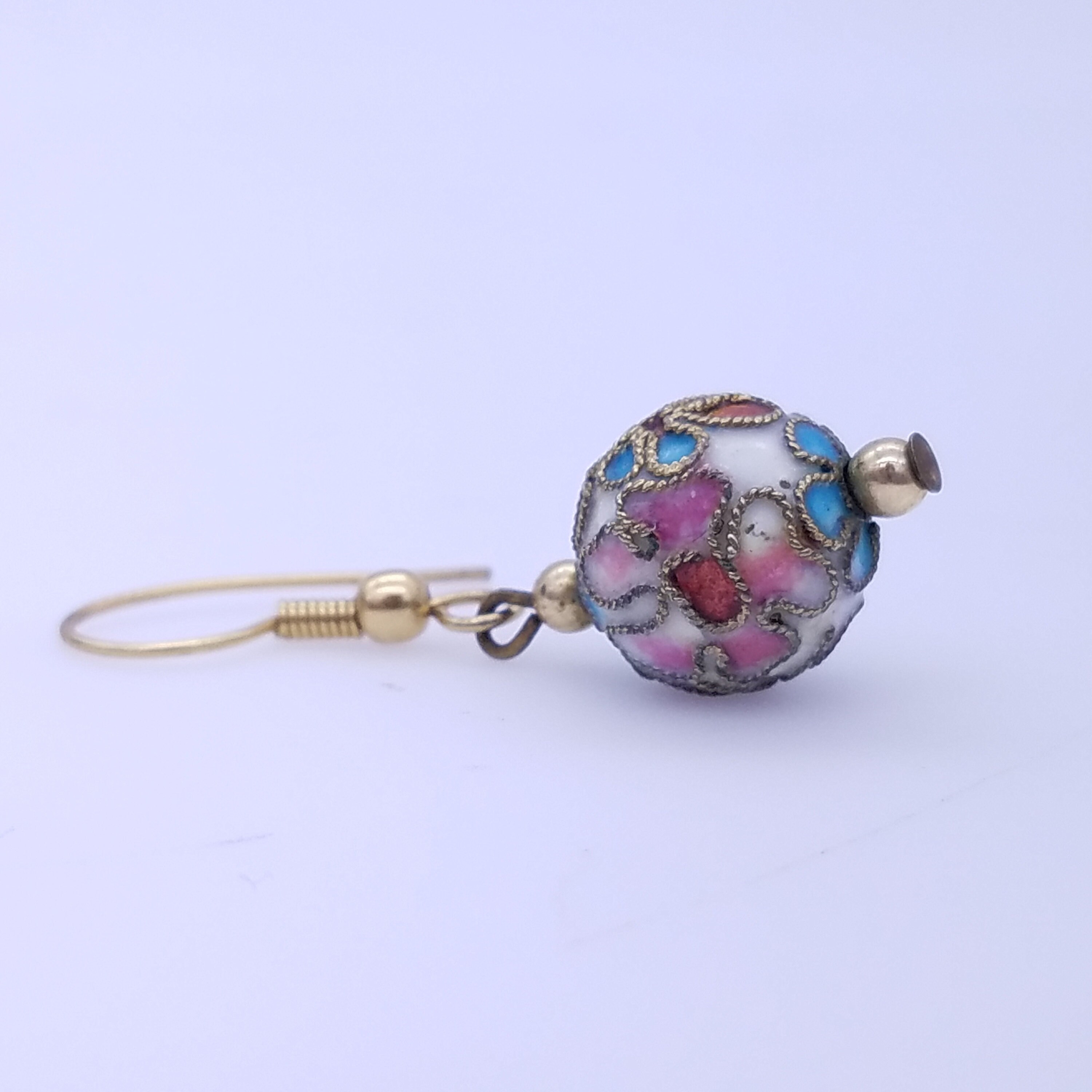 Cloisonne Enamel Bead Dangle Earrings in White Pink Blue and Etsy