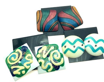 Three pairs of Vintage 1980s Abstract Stud Earrings