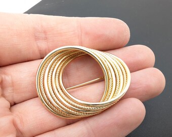 Vintage Solid 14k Gold Twisted Circle Swirl Brooch - 6.75 grams