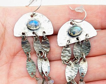 Artisan Blue Moonstone & Sterling Silver Dangle Earrings