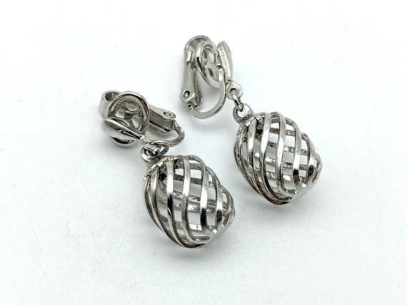 Vintage Crown Trifari Silvertone Dangle Clip-On E… - image 1