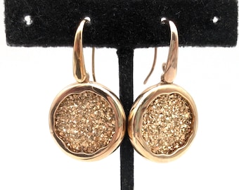 Rose Gold Plated Bronze Milor Italy Druzy Dangle Earrings