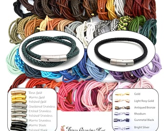 Custom Made 6mm Genuine Braided Leather Bracelet or Wrap Bracelet - 52 Colors