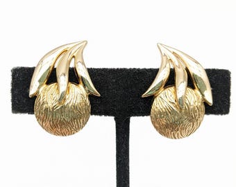 Vintage Monet Gold Tone Cherry/Fruit Clip on Earrings - 1 1/8"