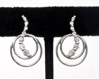 Sterling Silver & CZ Circle Stud Earrings - 1"