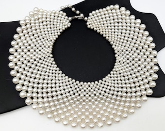 Vintage Faux Pearl Beaded Collar - Adjustable