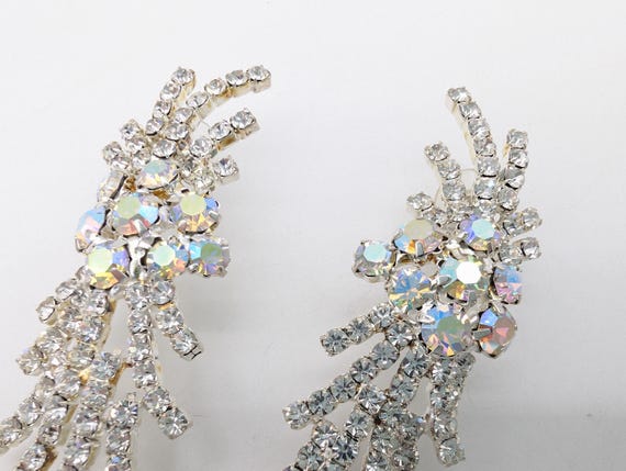 Long Silver Plated & Rhinestone Statement Earring… - image 9