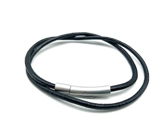 33 Colors! Custom Made 3mm Genuine Leather Cord Necklace, Stainless Steel Bayonet Clasp