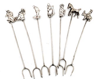 Vintage Sterling Silver Mexico Figural Appetizer Forks - Set of 7