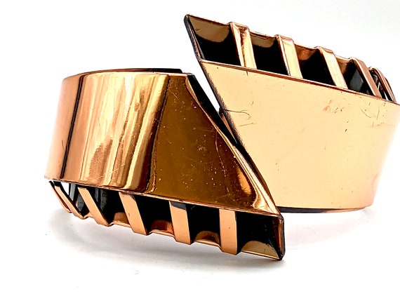 Solid Copper Hinged Bangle Bracelet & Clip Earrin… - image 4