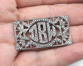 Vintage Sterling Silver, Marcasite DBW Initials Brooch Signed Kilmer & Daniels