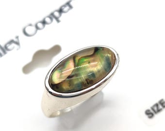 Old Stock Silver Plated Faux Abalone Ring by Ashley Cooper - Size 8