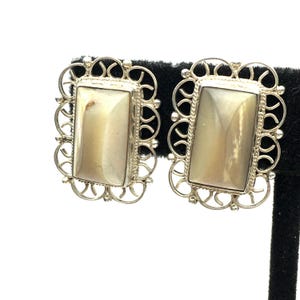 Carved Mother of Pearl & Sterling Silver Screw-Back Earrings
