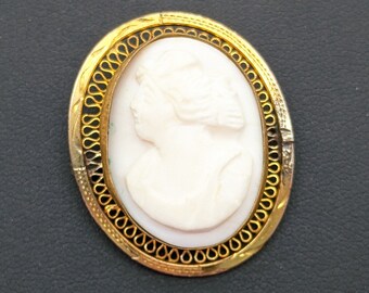 Vintage Gold-Filled Carved Cameo Brooch - 1.25"