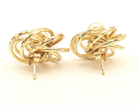 Estate 14K Gold Swirl Pearl Stud Earrings - 7/8 - image 4