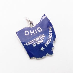 Vintage Sterling Silver Map of Ohio, Chillicothe State Souvenir Charm