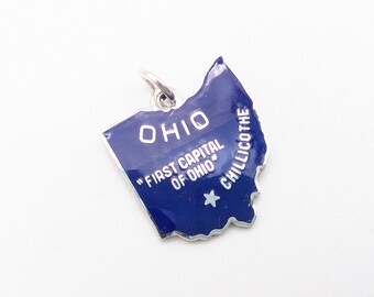 Vintage Sterling Silver Map of Ohio, Chillicothe State Souvenir Charm