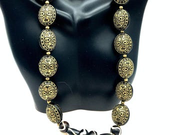 Unique 1980's Black & Gold Bead Necklace - 20"