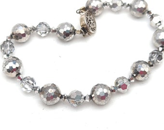 Vintage Sterling Silver Faceted Beaded Bracelet With Filigree Box Clasp - 7"