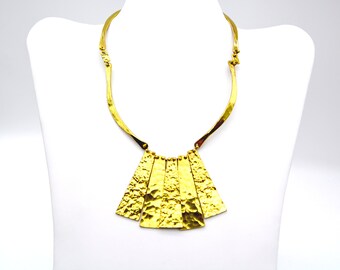 Gold Plated Anne Dick Hammered Modernist Bib Necklace, 1960s