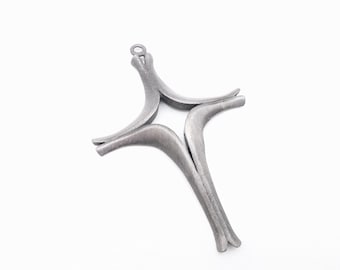 Oversized Antiqued Brushed Pewter Tone Cross Pendant - 3.5"