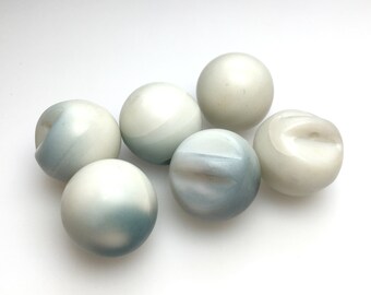 Set of 6 Vintage Blue and White Marbled Plastic Ball/Sphere Shank Buttons 5/8" / 17 mm / Size 27