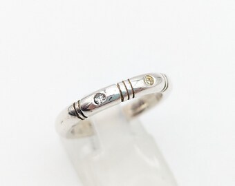 Heavy Sterling Silver Band With Flush Set CZs - Size 7