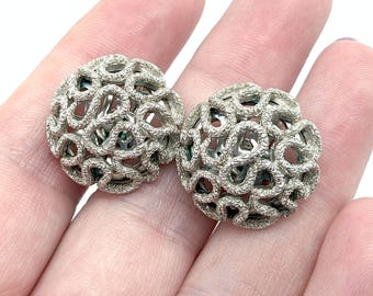 Crown Trifari Silvertone Swirl Clip-On Earrings