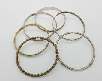 6 Vintage Silver & Gold Tone Metal Bangle Bracelets; Mexico, Monet