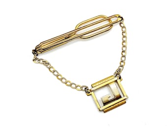 Vintage Gold Tone Letter J Tie Bar with Chain