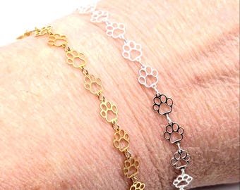 Dainty GF or Sterling Silver Paw Print Bracelet: Pet Charm Link