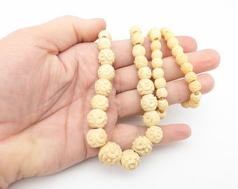 Antique Floral Carved Celluloid Vintage Bead Necklace - 28"