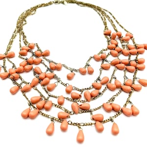 Boho Pink Coral Lucite Multi-Strand Dangles Necklace - 17-20&quot; Adjustable