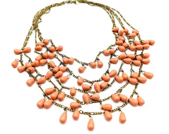 Boho Pink Coral Lucite Multi-Strand Dangles Necklace - 17-20" Adjustable