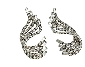 Vintage Silver Tone Rhinestone Swirl Prom / Wedding Earrings